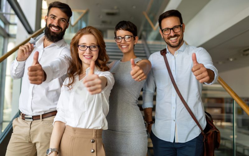 Portrait of successful entrepreneurs and business people achieving goals